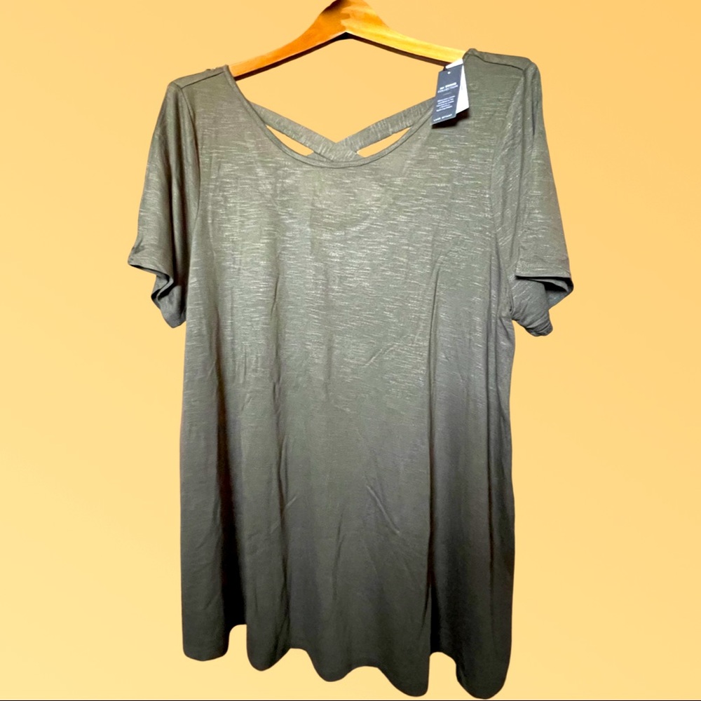 NWT Lane Bryant Plus Size Olive Crisscross Short Sleeve Top